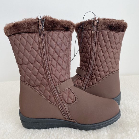 Cherokee Women's Mid Calf Boots, Zip Side, Faux Fur Lining, Brown, Size 9 - Picture 6 of 11